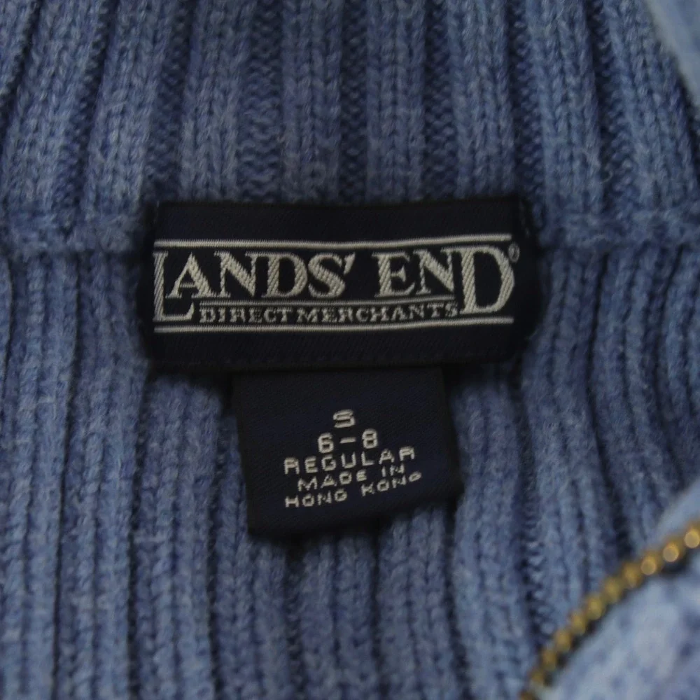 Lands' End Blue Cable Knit Quarter Zip Mock Neck Sweater Women's Size S